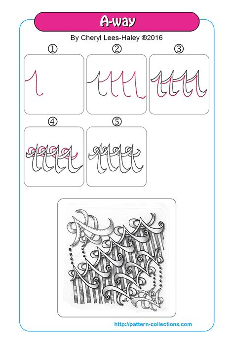 A-way by Cheryl Lees-Haley Easy Zentangle Patterns, Easy Zentangle, Zentangle Tutorial, Tangle Pattern, Tangle Doodle, Zentangle Designs, Tangle Art, Tangle Patterns, Zentangle Drawings