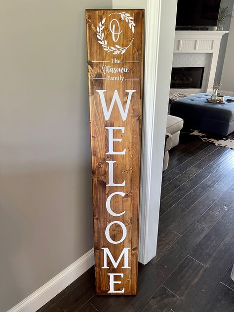 Diy Welcome Sign Wood, Wine Paint Party, Porch Leaners, Wood Porch, Established Family Signs, Wine Painting, Welcome Boards, Front Porch Signs, Porch Welcome Sign