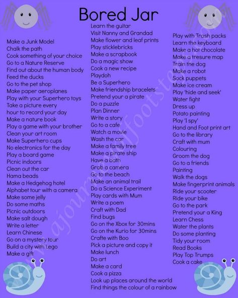 Baba has a new saying "I'm bored" I will be honest it drives me totally and utterly insane. He has been saying it for a while but with the half term starting it has got ten times worse and it reall... I Am Bored Jar Ideas, Board Jar Ideas, Things To Do Inside When Bored, Art Ideas To Do When Bored, To Do Jar, Bored Jar Ideas For Kids, Things To Write When Bored, To Do When Bored, Bored Jar Ideas