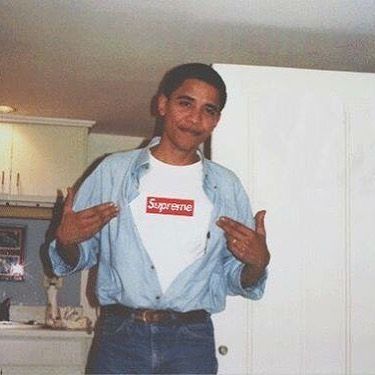 Obama out.  Photo: @ftjosega by hypebeast Obama Young, Young Obama, Supreme Box Logo Tee, College Poster, University Of Pittsburgh, Unique Poster, American Dream, Barack Obama, Logo Tees