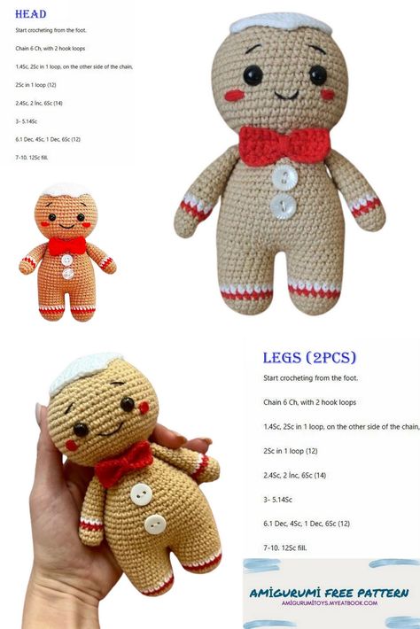 Easy Gingerbread Man for Chirstmas Crochet Pattern - Amigurumi Patterns Easy Gingerbread, Amigurumi Christmas, Christmas Crochet Pattern, Crochet Dolls Free Patterns, Gingerbread Girl, Flower Crochet, Crochet Christmas Ornaments, Christmas Crochet Patterns, Magic Ring