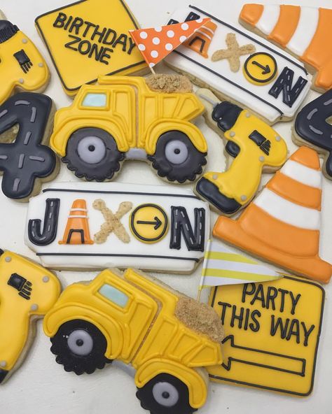 Construction Theme Cookies, Construction Birthday Cookies, Truck Cookies, Construction Cookies, Gender Reveal Cookies, Theme Cookies, Party Zone, Summer Cookies, Construction Birthday Parties