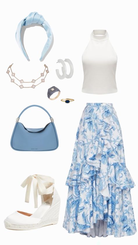 #outfitinspo #preppyoutfit #blue #white #beachoutfit #summeroutfit #ootd Coastal Daughter Outfits, Blue And White Summer Outfits, Blue And White Outfit, Basic Summer Outfits, White Tops Outfit, Blue And White Outfits, White Summer Outfits, Blue White Top, Little Miss Perfect