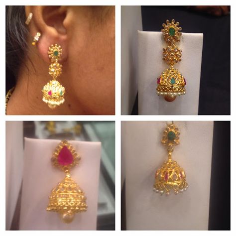 Brijbala Earing Gold, Buttalu Earrings Gold In 12 Grams, Old Buttalu Earrings Gold, Gold Kanbala Earrings Design, 22k Gold Bollywood Earrings For Puja, Gold Buttalu, Premraj Shantilal Jain Jewellers, Temple Jewellery Jhumkas, Coconut Decoration