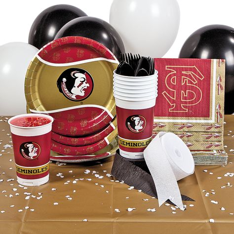 NCAA™ Florida State Seminoles® Party Supplies - OrientalTrading.com Fsu Party, Gator Party, College Grad Party, Black And White Balloons, Fsu Football, Trunk Party, Black Cutlery, Football Cups, Amazon Sales