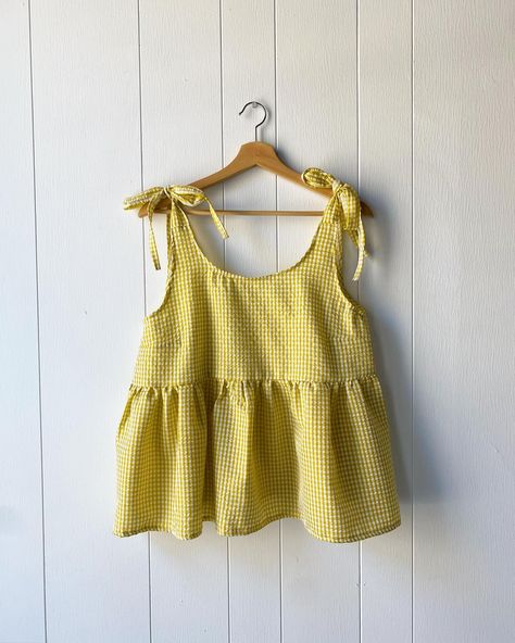 A little blast of sunshine 🌞 the Chloe Top in a bright gingham seersucker! Find it first at the Pop Up on Sunday, April 14th @luckygirlpopup 🌻 #luckygirlpopup #shopsmallcanada #handmadeclothing #slowfashion #slowsewing #shopsmall #shoplocal #smallbatchfashion #smallbatchclothing #springtop #ginghamtop Diy Top Design, Tops Patterns Sewing, Simple Tops To Sew, Cute Sewing Projects Clothes, Different Aesthetics Fashion, Cute Top Pattern, Cute Sewing Ideas, Clothes To Sew, Cute Tops Aesthetic