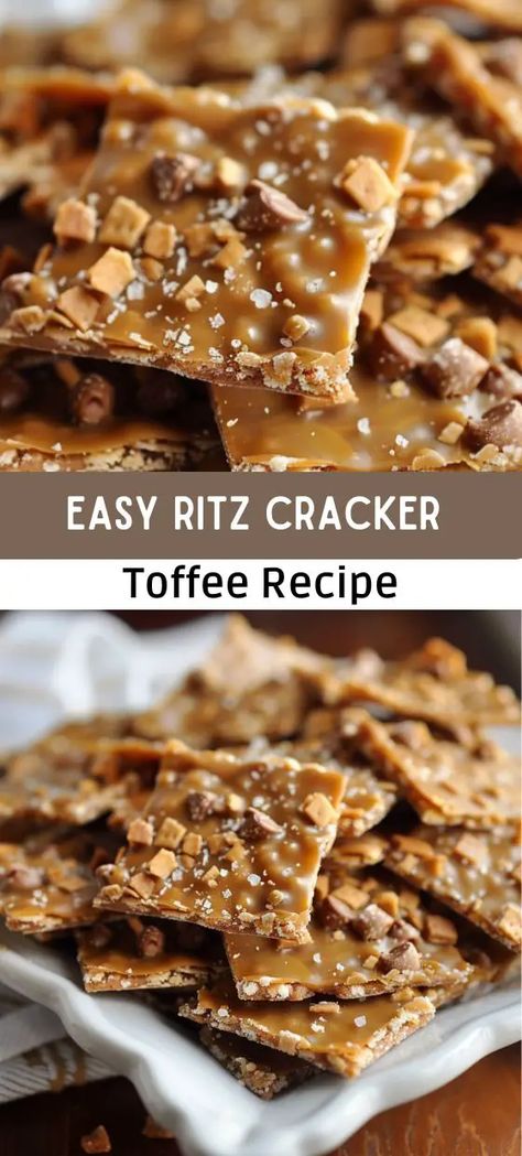 Easy Ritz Cracker Toffee Recipe – Sweet & Crunchy Ritz Cracker Toffee Recipe, Ritz Cracker Dessert, Toffee Christmas, Ritz Cracker Toffee, Graham Cracker Toffee, Cracker Dessert, Ritz Cracker Recipes, Toffee Bark, Cracker Candy