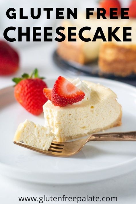 This amazing, decadant eGluten Free Cheesecake is easy to make and it has the best texture. Step by step instructions, a video, and an option for making a larger gluten free cheesecake are included. Gf Cheesecake Recipes Easy, Easy Gluten Free Cheesecake No Bake, Gluten Free Baked Cheesecake, Gluten Free Cheesecake Recipe No Bake, Gf Cheesecake Recipes, Cheesecake Recipes Gluten Free, Easy Gluten Free Cheesecake, No Bake Gluten Free Cheesecake, Gluten Free Cheesecake Crust