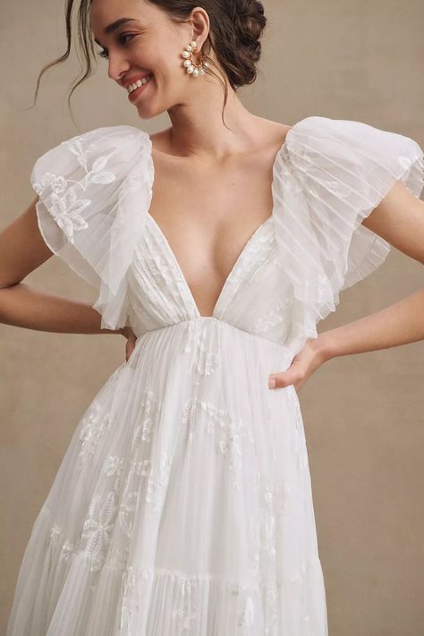 Empire Waist Wedding Dress, Anthropologie Wedding, Wedding Dress Inspiration, Dream Wedding Dresses, Flutter Sleeves, Color Code, Fancy Dresses, Dream Dress, Wedding Gown