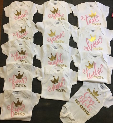 Baby girl month onesie milestone baby girl baby shower | Etsy Baby Girl Cricut Onesies, Monthly Onesies Girl, Baby Girl Onesie Ideas, Baby Girl Onesies Vinyl, Milestone Onesies, Best Baby Girl Gifts, Onesie Ideas, Monthly Onesies, Baby Shower Shirts