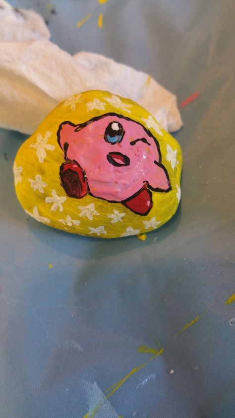 Kirby Rock Painting, Kirby, Rock Art, Painted Rocks, Sugar Cookie, Enamel Pins, Art