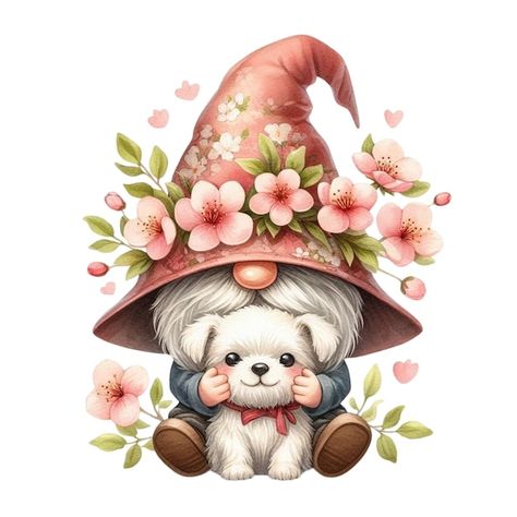 Animal Gnomes, Cute Hug, Cherry Blossoms, A Dog, Cherry Blossom, Graphic Resources, Blossom, Cute Animals, Cherry