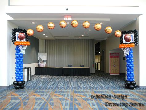 basketball+balloon+centerpieces | Basketball arch Sports Balloons Arch, Basketball Theme Birthday Party Backdrop, Space Jam Decorations, Basketball Balloon Decorations, Senior Night Balloon Arch, Basketball Balloon Columns, Basketball Senior Night Decorations, Sports Balloon Arch, Basketball Party Centerpieces