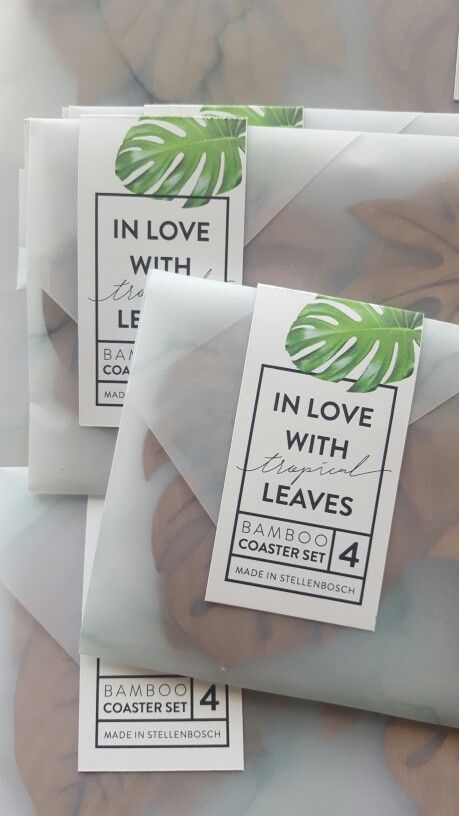 Tropical leaves - set of 4 coasters. Available from www.elsje.co.za. Coaster Packing Ideas, Coaster Packaging Ideas, Coasters Packaging, Organic Skincare Packaging, Business Marketing Design, Coaster Packaging, Etsy Packaging, Instagram Branding Design, Hang Tag Design