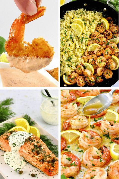 These healthy and low carb seafood recipes have amazing flavor!  Enjoy a variety of shrimp and fish, including salmon, red snapper, cod and mahi mahi all made Keto friendly and absolutely delicious! Easy Fish Dinners, Salmon Piccata, Sugar Free Cocktails, Slow Cooker Appetizers, Creamy Dill Sauce, Spicy Dipping Sauce, Low Carb Casseroles, Pan Seared Salmon, Keto Cookbook