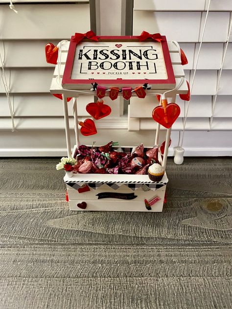 Dollar Tree and Hobby Lobby supplies Valentines Day Kissing Booth, Valentines Kissing Booth Diy, Kissing Booth Decor, Diy Kissing Booth, Cafeteria Decor, Valentines Dance, Make To Sell, Valentines 2023, Valentine Day Kiss