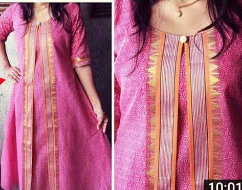 Silk Chudithar Designs, Mangalagiri Dress Designs, Mangalagiri Cotton Dress Designs, Chudidhar Designs, Saree Reuse, Dress Designs For Stitching, Silk Kurti Designs, Long Gown Design, Churidar Designs