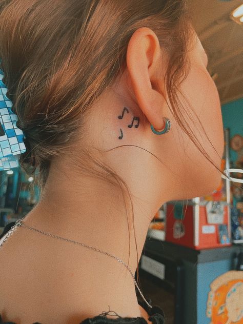 Music Tattoos Behind Ear, Music Back Tattoos For Women, Music Note Behind Ear, Music Notes Behind Ear Tattoo, Music Ear Tattoo, Music Note Behind Ear Tattoo, Music Behind Ear Tattoo, Music Tattoo Behind Ear, Music Note Tattoo Behind Ear