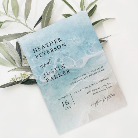 Beach Wedding Destination, Wedding Nautical, Destination Wedding Invitation, Watercolor Beach, Ocean Wedding, Beach Watercolor, Eucalyptus Wedding, Beach Wedding Invitations, Destination Wedding Invitations