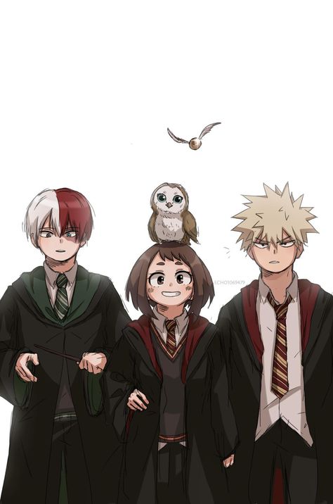 Mha X Harry Potter, X Uraraka X Bakugou, Todoroki X Uraraka, Uraraka X Bakugou, Harry Potter Crossover, Bakugou And Uraraka, Harry Potter Anime, Ochako Uraraka, Hero Wallpaper