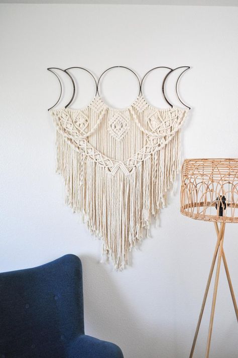 Moon Phase Wall Hanging, Modern Bohemian Decor, Macrame Wall Hanging Large, Dream Catcher Decor, Brass Wall Hanging, Large Wall Hanging, Macrame Table Runner, Chakra Beads, Wall Hanging Macrame