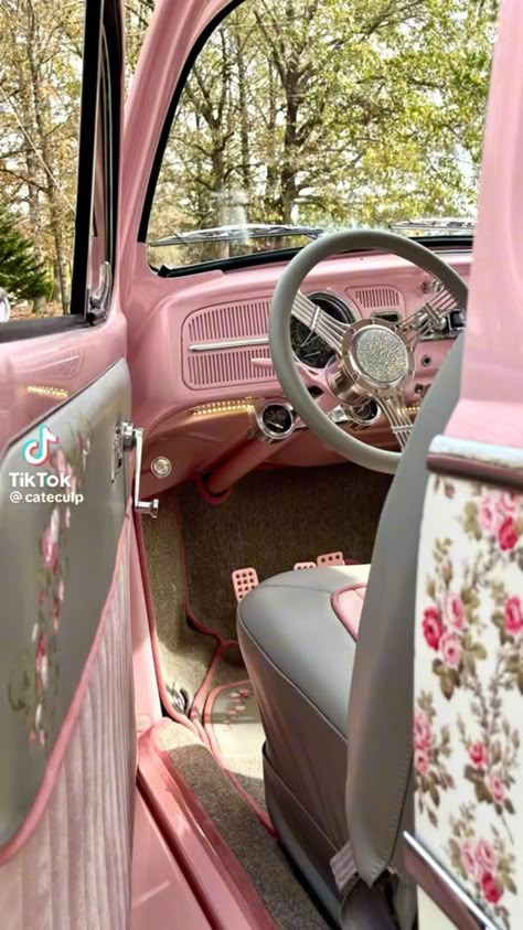 Inside Car Aesthetic, Aesthetic Car Inside, Pink Volkswagen Beetle, Cottagecore Car, 147 Fiat, Liv Rooney, Small Pickups, Glamper Camper, Dream Camper