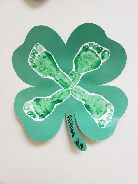 St Patrick’s Day Nicu Craft, Four Leaf Clover Baby Art, Shamrock Footprint Art, Infant Saint Patricks Day Art, St Patrick’s Day Infant Crafts, March Activities For Infants, March Footprint Crafts, At Patrick’s Day Crafts For Babies, St Patricks Day Crafts For Infants Daycare