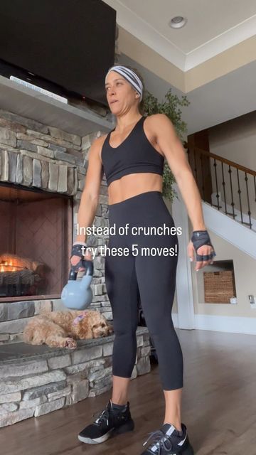 Lori Miggins on Instagram: "If you don’t enjoy crunches and want to work those abs……..be more INTENTIONAL with your movements! I’m 46 years young and no, ABS are not genetic and these moves won’t make ABS magically appear. What you do in the kitchen is key but these moves will for sure help you work them! So, ADD these 5 KETTLEBELL core moves at the end of your next workout: 1. Around the Worlds (both ways) 2. Goblet March 3. Standing Oblique Crunch (both sides) 4. Single-Arm Overhead March ( Standing Oblique Crunches, Ab Workout Kettlebell Core Exercises, Ab Workouts Kettlebell, Standing Kettlebell Ab Exercises, Dumbbell Kettlebell Workout, No Crunch Core Workout, Standing March Kettlebell, Standing Abs Kettlebell, Standing Core Exercises Kettlebell