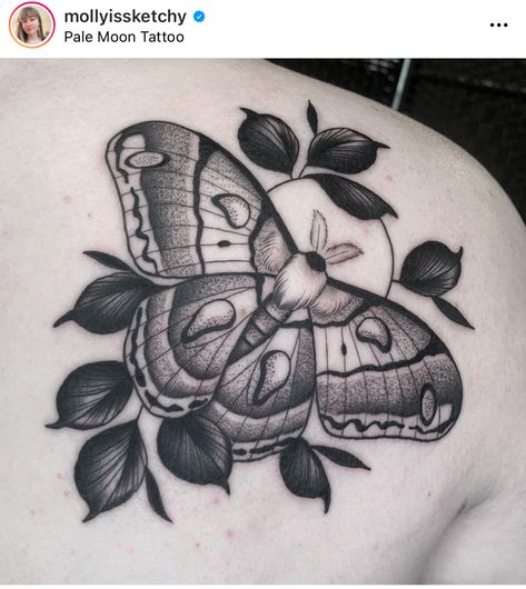 Shoulder Moth Tattoo, Moth Face Tattoo, Aether Tattoo, Black And Grey Moth Tattoo, Cecropia Moth Tattoo, Snail Tattoo, Ems Tattoos, Atlas Moth, Moth Tattoo