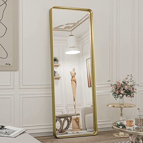 TokeShimi Full Length Mirror 65 x 22 Inch Bedroom Floor Standing Mirror Golden Metal Frame Decorative Rectangular Wall Mounted Full Body Mirror for Bedroom Living Room Salon Full Length Mirror Decor Ideas, Mirror Wedding Signs, Mirror Decor Ideas, Corner Floor Lamp, Floor Standing Mirror, Full Body Mirror, Metal Frame Mirror, Mirror Design Wall, Bedroom Floor