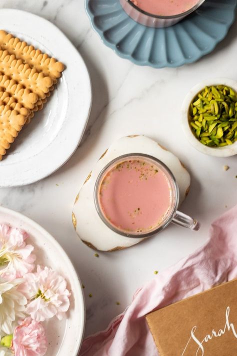 Kashmiri Chai - Authentic Pakistani Pink Tea - Flour & Spice Kashmiri Chai, Chai Recipe, Cream Cheese Pound Cake, Styrofoam Cups, Yogurt Cake, Pakistani Food, Pink Tea, Food Dye, Tea Tasting