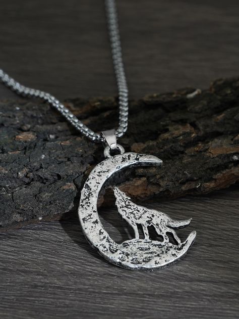 Wolf Pendant, Embellished Fashion, Wolves Pendants, Wolf Moon, Moon Pendant Necklace, Mens Pendant, Moon Charm, Moon Pendant, Men Necklace