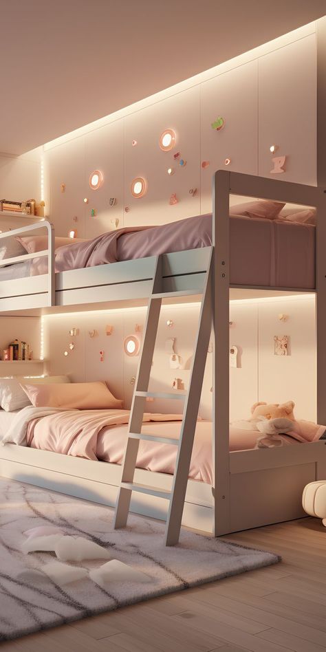 Child Bedroom Ideas, Bunk Bed Rooms Decor, Kids Bedroom Bunk Bed, Unique Bunk Beds, Bunk Beds For Girls Room, Twin Girl Bedrooms, Girls Twin Bed, Teenager Bedroom Design, Girls Bunk Beds