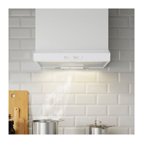 IKEA LAGAN wall mounted extractor hood Control panel placed at front for easy access and use. Flexible Pipe, Extractor Hood, Kitchen Hoods, Cooker Hoods, Ikea Kitchen, Wall Cabinet, Energy Efficiency, Penthouse, Kitchen Dining Room