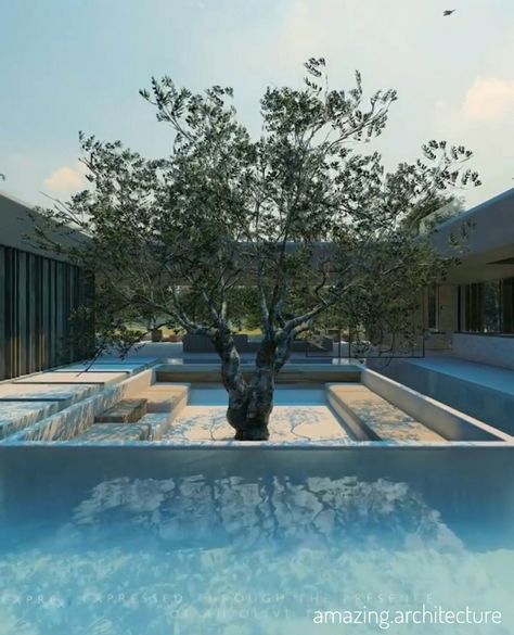 Deconstructivist Architecture, Sunken Pool, Pool With Jacuzzi, Sunken Seating, Sunken Patio, Inside Pool, Spanish Villa, Landscape Architecture Design, Pool Design