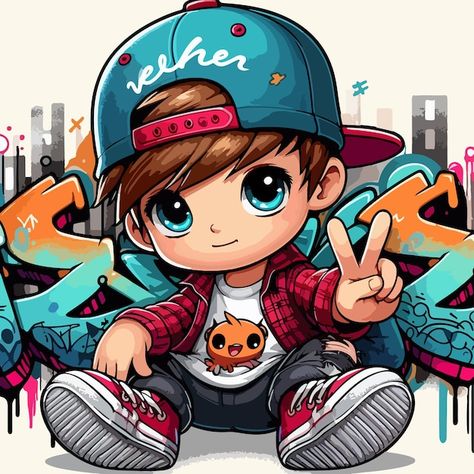 Hip hop boy | Premium Vector #Freepik #vector #kid-illustration #kid-design #cartoon-design #boy-cartoon Cartoon Character Outfits, Hip Hop Images, Kid Illustration, Kid Design, Sports Illustration, Billy Kid, Aesthetic Cartoon, Boy Cartoon