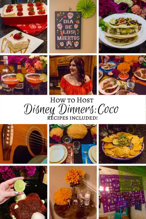 How to host a Disney Coco party! Coco Dinner And Movie Night Ideas, Coco Movie Night Food, Coco Dinner And A Movie, Coco Themed Dinner, Coco Food Ideas, Coco Themed Party, Disney Dinner Party, Coco Disney Party, Disney Coco Party