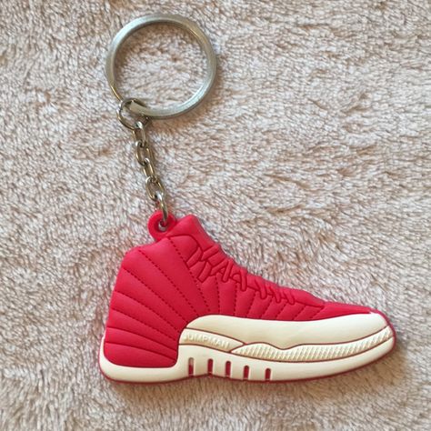 Jordan 12 Sneaker Keychain Nwt Silicone Metal Nike Lanyard, Sneaker Keychain, Needlepoint Key Fob, Tom Ford Leather, Rubber Keychain, Bike Rally, Nike Gold, Keychain Fob, Beach Bike