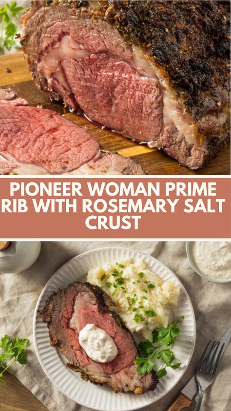 Pioneer Woman’s Prime Rib With Rosemary Salt Crust is made with whole boneless rib eye, olive oil, tri-color peppercorns, fresh thyme, kosher salt, and garlic, roasted in 55 minutes to perfection! Easy Holiday Dinner, Boneless Prime Rib Recipe, Boneless Prime Rib, Perfect Prime Rib Roast, Boneless Prime Rib Roast, Prime Ribs, Prime Rib Dinner, Prime Rib Roast Recipe, Perfect Prime Rib