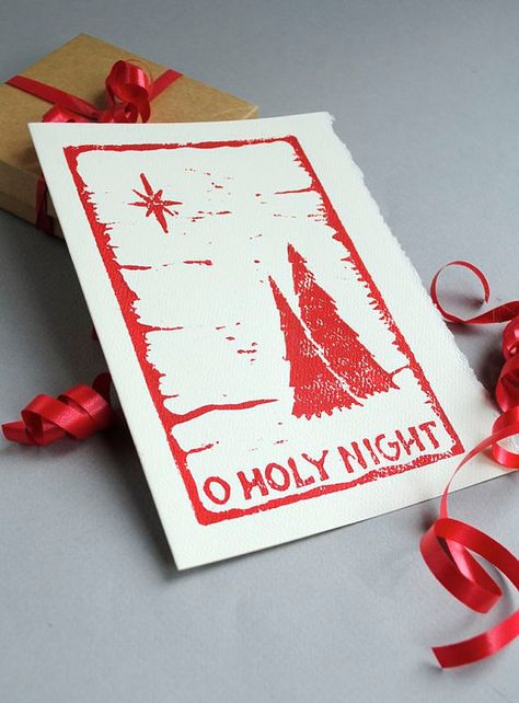 Lino Christmas, Red Christmas Cards, Linocut Christmas, Red Christmas Card, Diy Stamps, Lino Cuts, Christmas Blocks, Print Christmas Card, Night Christmas