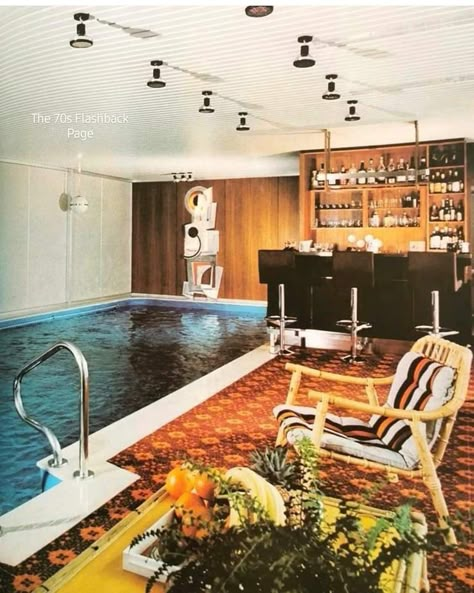 Vintage Interior Decor, Hippie House, Orange Rooms, 70s Interior, 1970s Decor, Indoor Pools, Indoor Swimming Pool, Retro Interior Design, Retro Interior