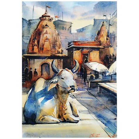 Watercolor Scenery Painting, Art Competition Ideas, Poster Color Painting, Bull Painting, Composition Painting, Watercolor Portrait Painting, Watercolor Art Landscape, Watercolor Paintings Nature, Butterfly Art Painting