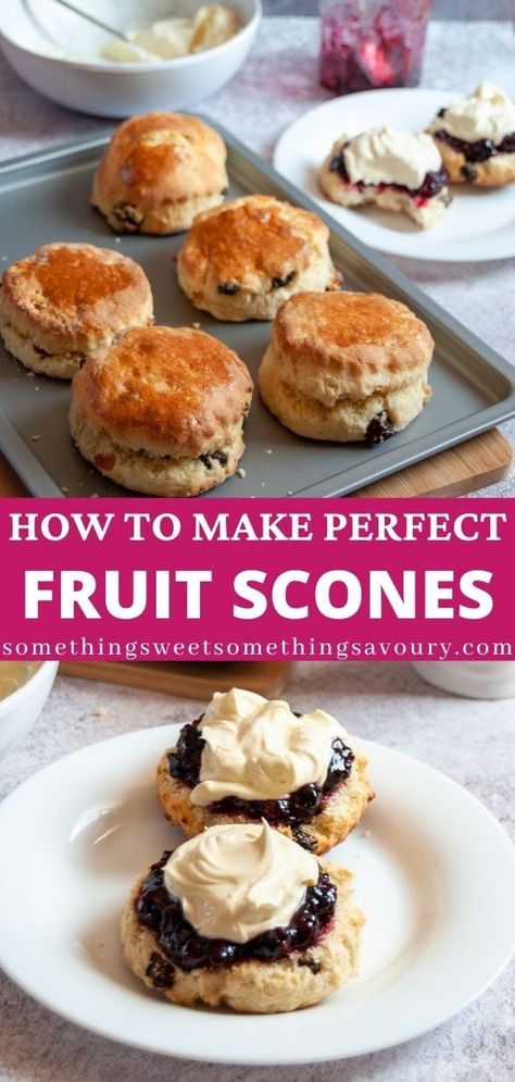 Fruit Scones Recipe Easy, British Scones Recipe, Scones Recipe Uk, Irish Scones Recipe, Fruit Scones Recipe, Fluffy Scones, Irish Scones, British Scones, Tea Scones