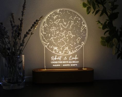 Star Map on Night Light Personalized Constellation Map - Etsy Map Anniversary Gift, Celestial Map, Deployment Gifts, Miss You Gifts, Constellation Map, Star Night Light, Long Distance Gifts, Star Chart, Gift Girlfriend