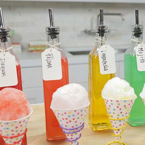 Boozy Snow Cones Shave Ice Syrup Recipe, Sno Cone Syrup, Snow Cones Recipes, Shaved Ice Syrup, Birthday Party Food Ideas, Snow Cone Stand, Healthy Smoothie Recipe, Snow Cone Syrup, Ice Cream Cakes