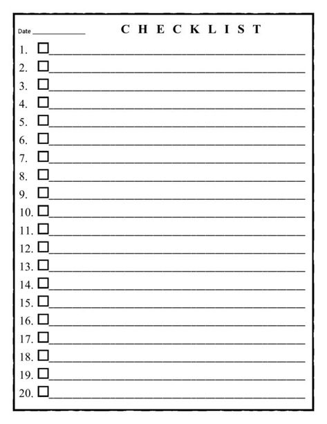 30 Free Checklist Templates (Word, Excel) Free Printable List Templates, Blank Checklist Printable Free, Editable Checklist Template Free, Blank Charts Templates Free Printable, Checklist Template Printables, Free Checklist Template, Supply List Template, Work Organization Printables, Blank Checklist Template