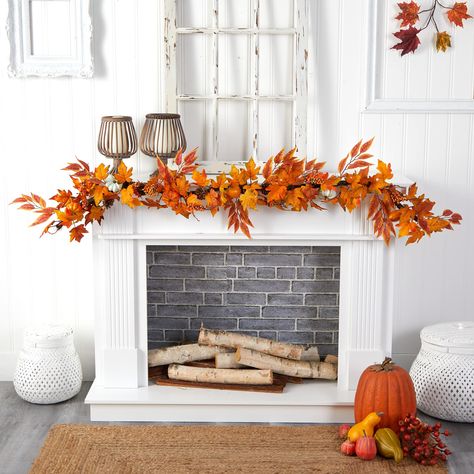 "Shop 6ft. Maple Leaves, Pumpkins, Gourds, Berries & Pinecones Fall Garland at Michaels. com. Inspired by nature, this high-quality accent transforms your home into a fall foliage designation. Set a scene at the table during Thanksgiving with this Maple Leave, Pumpkin, and Pinecone Artificial Garland. Inspired by nature, this high-quality accent has variegated fall leaves in different shades that transform your home into a fall foliage destination. It is versatile yet practical, pair with other Autumn Garland, Classic Dining Room, White Berries, Fall Accents, Artificial Garland, Fall Garland, Green Pumpkin, Artificial Wreath, Pumpkin Lights