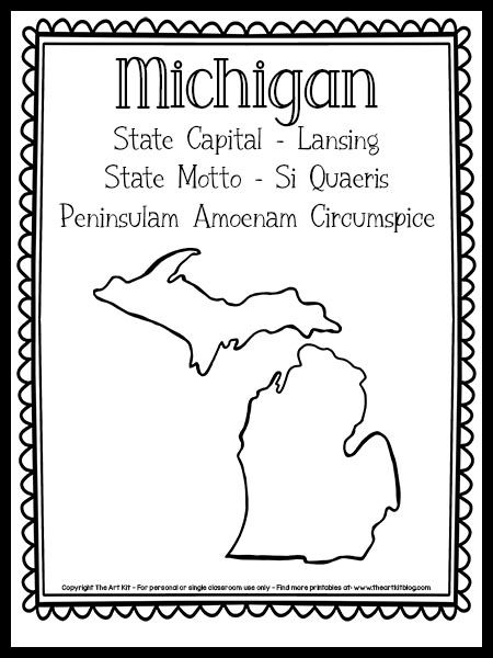 Michigan Facts, State Project, Michigan Crafts, Map Of Michigan, Michigan History, Coloring Page Free Printable, The 50 States, Center Activities, State Birds