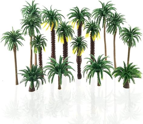 Saktopdeco 16 Pieces Plastic Model Tropical Coconut Palm Tree Cake Topper Diorama Trees for Model Train Railway Fairy Garden Palm Tree Cake, Palm Tree Cakes, Tree Cake Topper, Miniature Palm Trees, Miniature Garden Decor, Fairy Garden Sign, Mini Palm Tree, Garden Scenery, Coconut Palm Tree