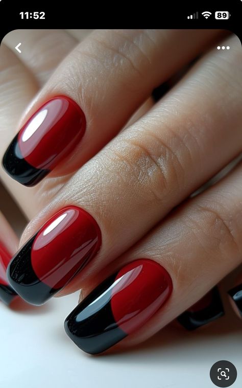 Red Black Tip Nails, Red Nails Black French Tip, Black And Red French Nails, Red Nails With Black French Tip, Red Nails Black Tips, Red Nails With Black Tips, Black And Red French Tip Nails, Red And Black Nails Ideas, Georgia Nails